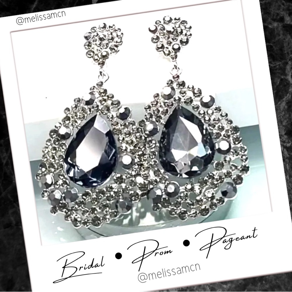 Charcoal Grey Austrian Crystal Chandelier Earrings  Prom Pageant Bridal …